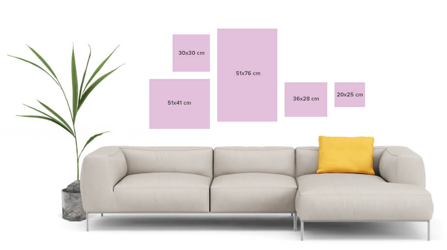 Various Acrylic Wall Art Sizes Hung Above a Couch
